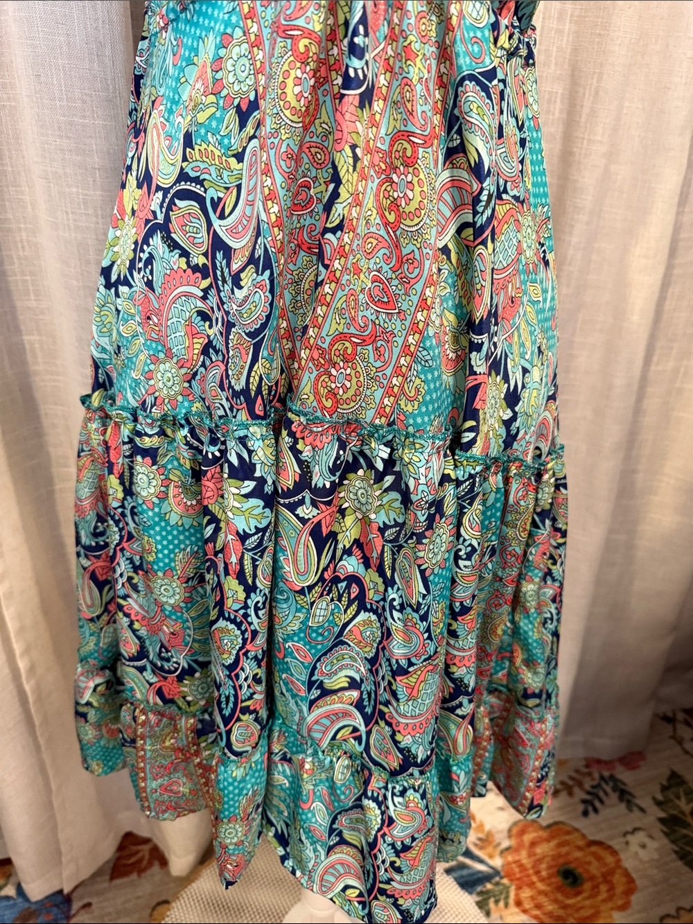 NWT - Zury Silk Blend Paisley Halter Dress Tassel Tie Open Back Boho Resort - Picture 2 of 12